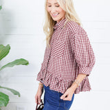 Oshkin Red Beans Gingham Flounce Hem Top Entro