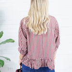 Oshkin Red Beans Gingham Flounce Hem Top Entro