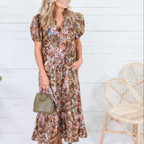 Mavalene Brown Floral Eyelet Maxi Dress