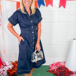 Paige Navy Topstitch Midi Dress THML