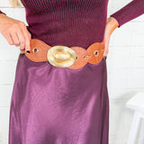 Palisades Gold Buckle Camel Stretch Back Belt