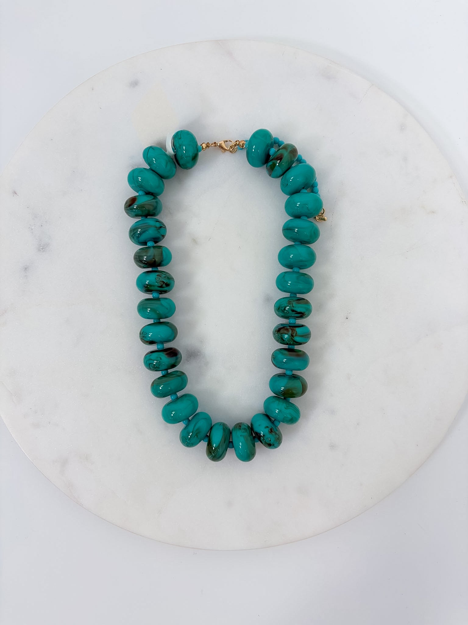 Palms Resin Chunky Beaded Necklace Deep Turquoise