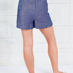 Pandola Chambray Blue Elastic Back Shorts