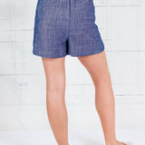 Pandola Chambray Blue Elastic Back Shorts