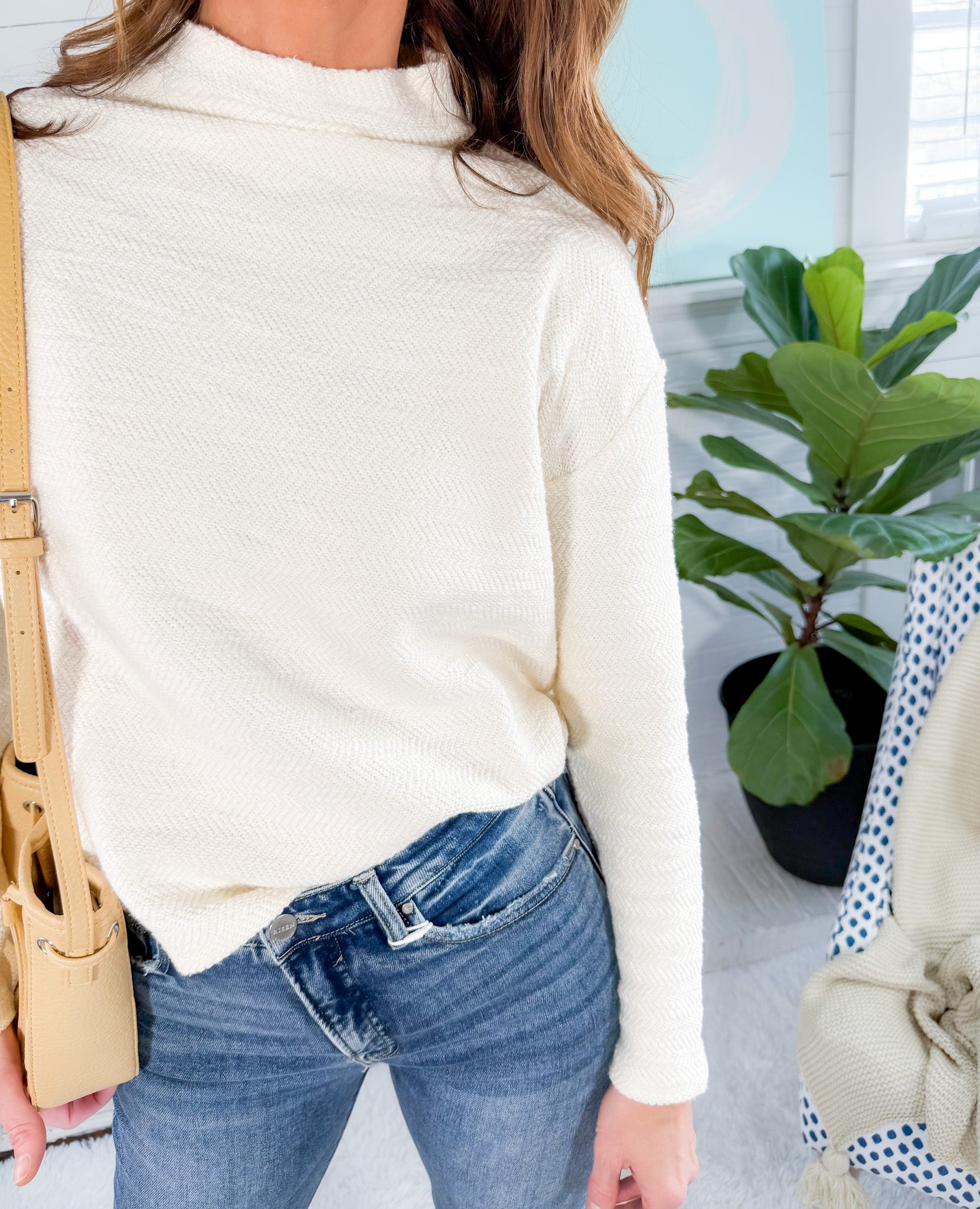 Parchment Mock Turtleneck Top BOBI 