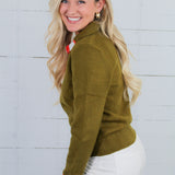 Paris Olive Quarter Zip Sweater THML 