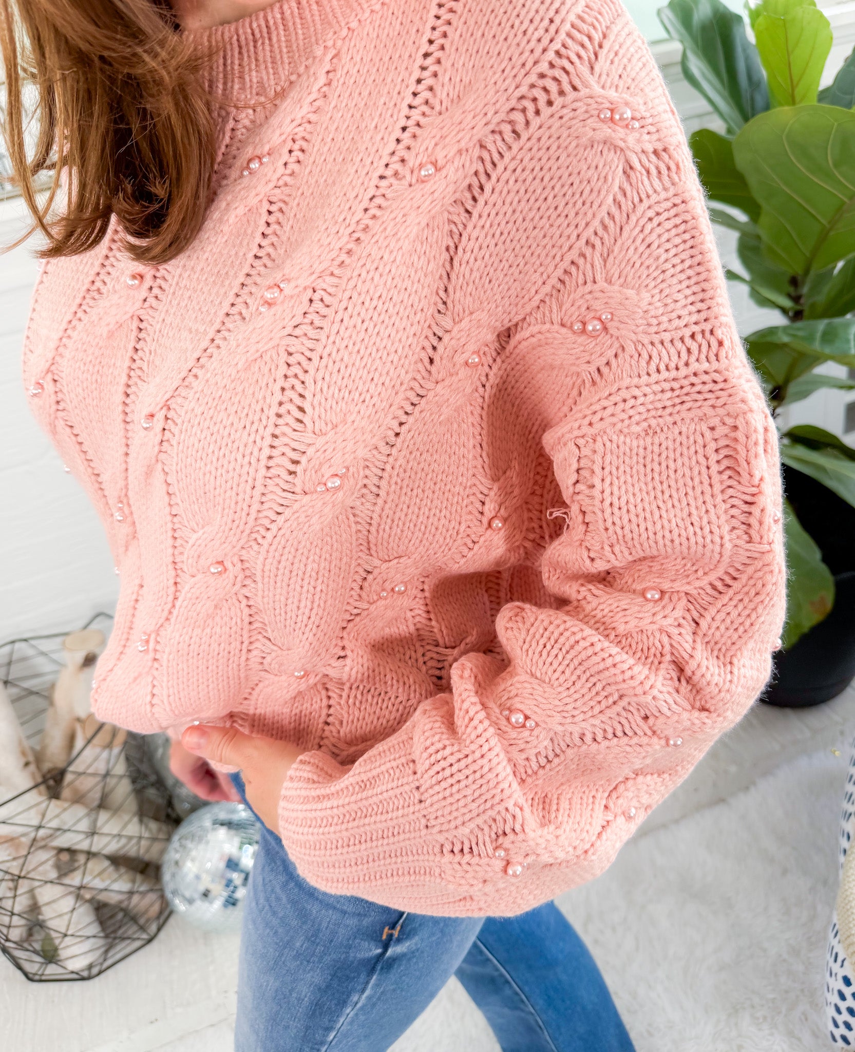 Parker Pink Pearl Cable Sweater