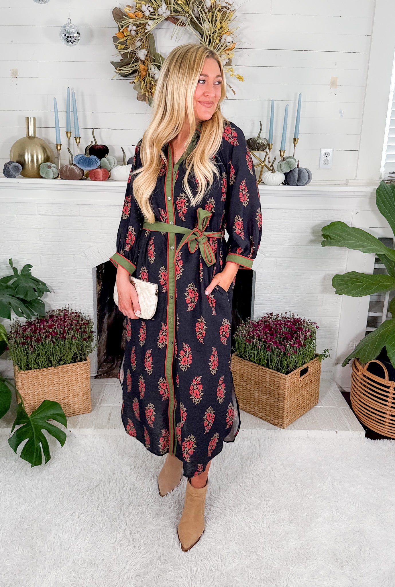Parsons Black Floral Shirt Dress Entro