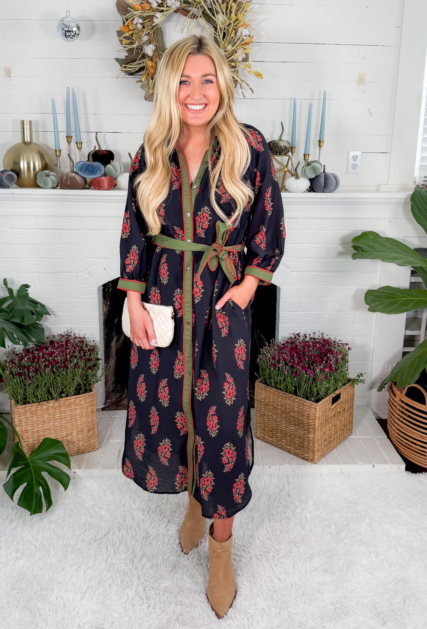 Parsons Black Floral Shirt Dress Entro