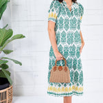 Parton Golden + Green Eyelet Dress