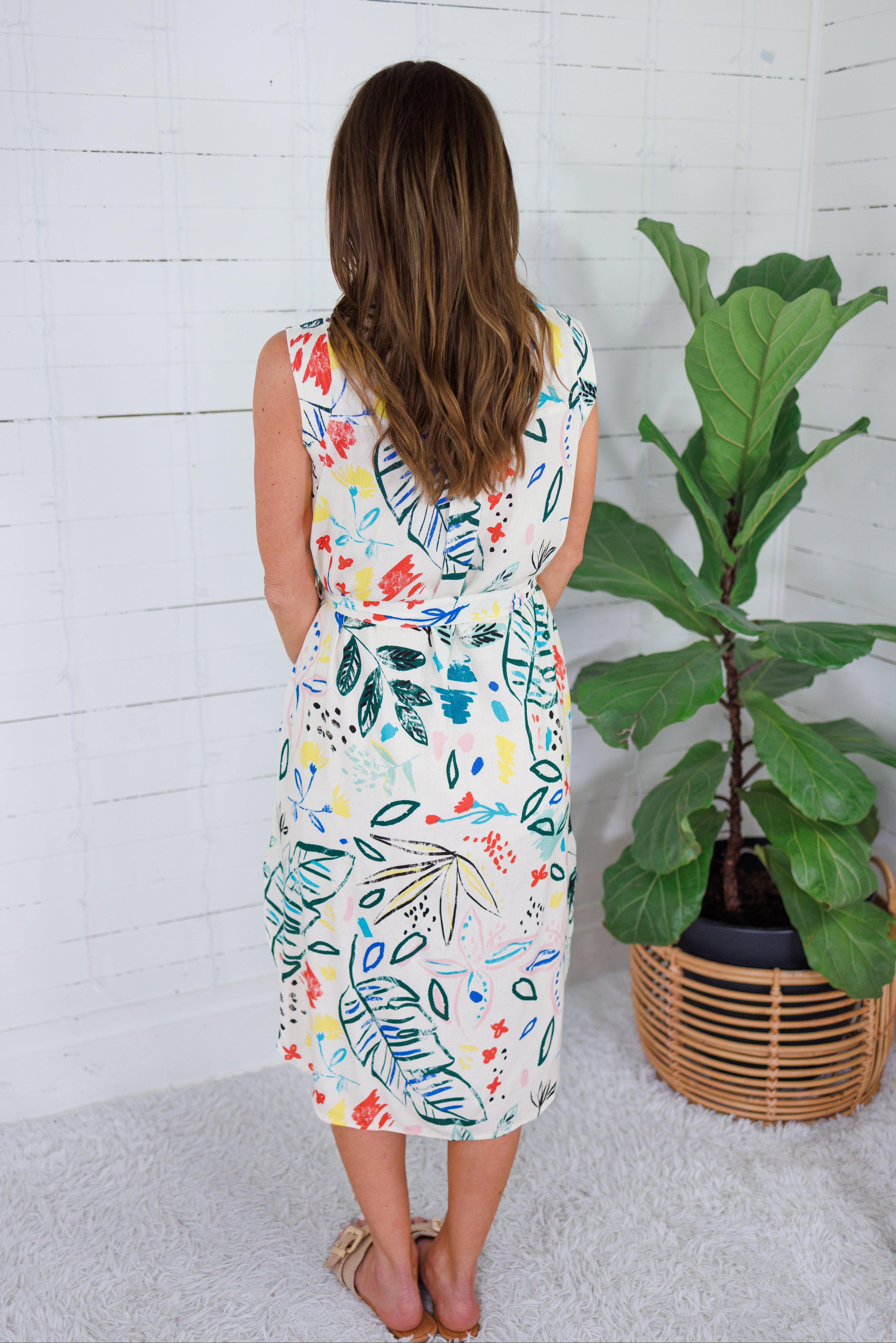 Patterson Multi Scribble Belted Midi Dress FATE