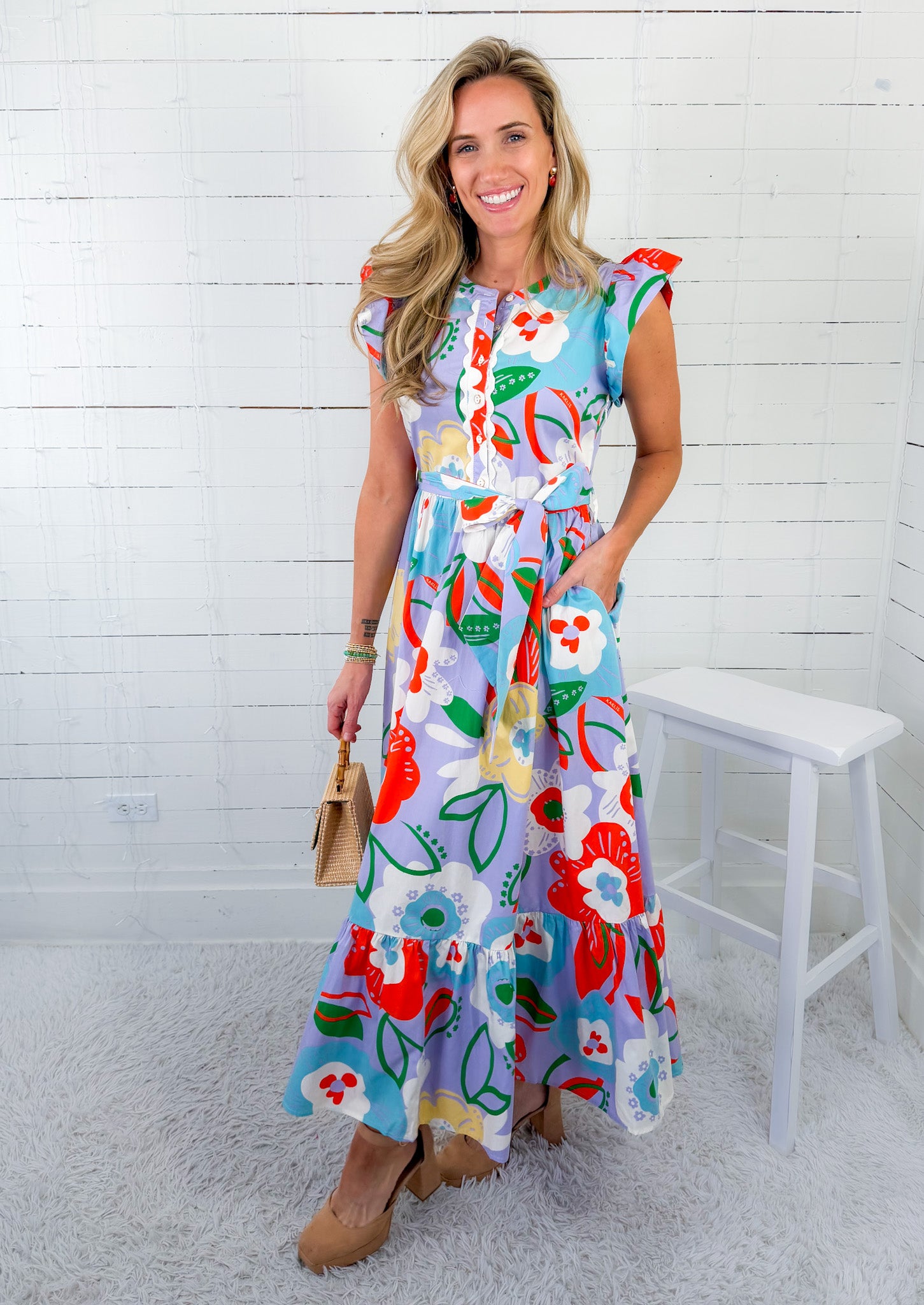 Paula Artist Floral Ric Rac Maxi Dress Karlie