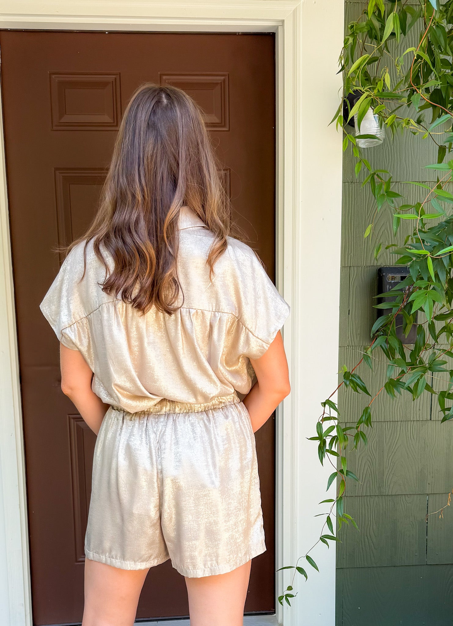 Paula Gold Shimmer Button Top Molly Bracken