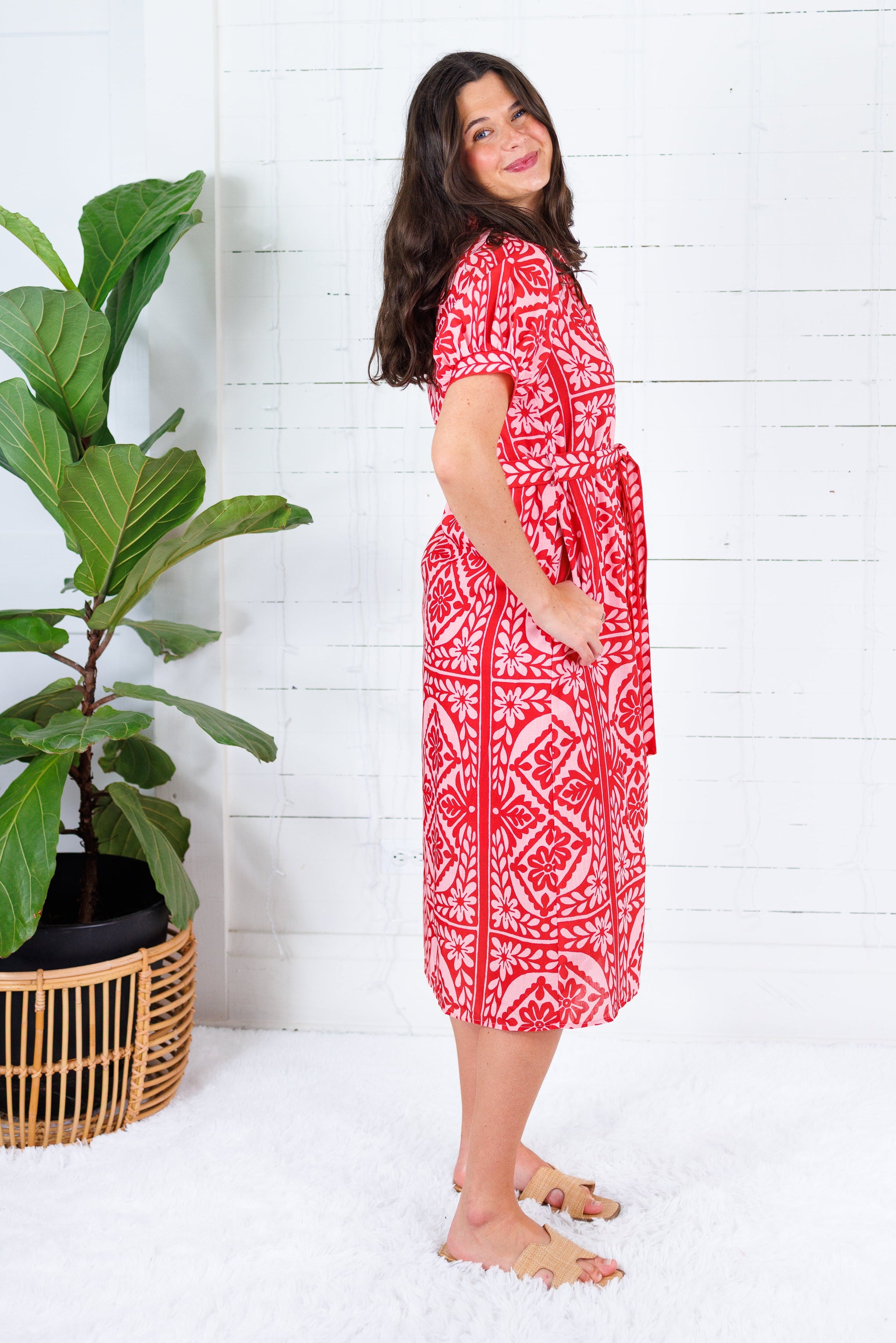 Paulette Pink + Raspberry Midi Dress