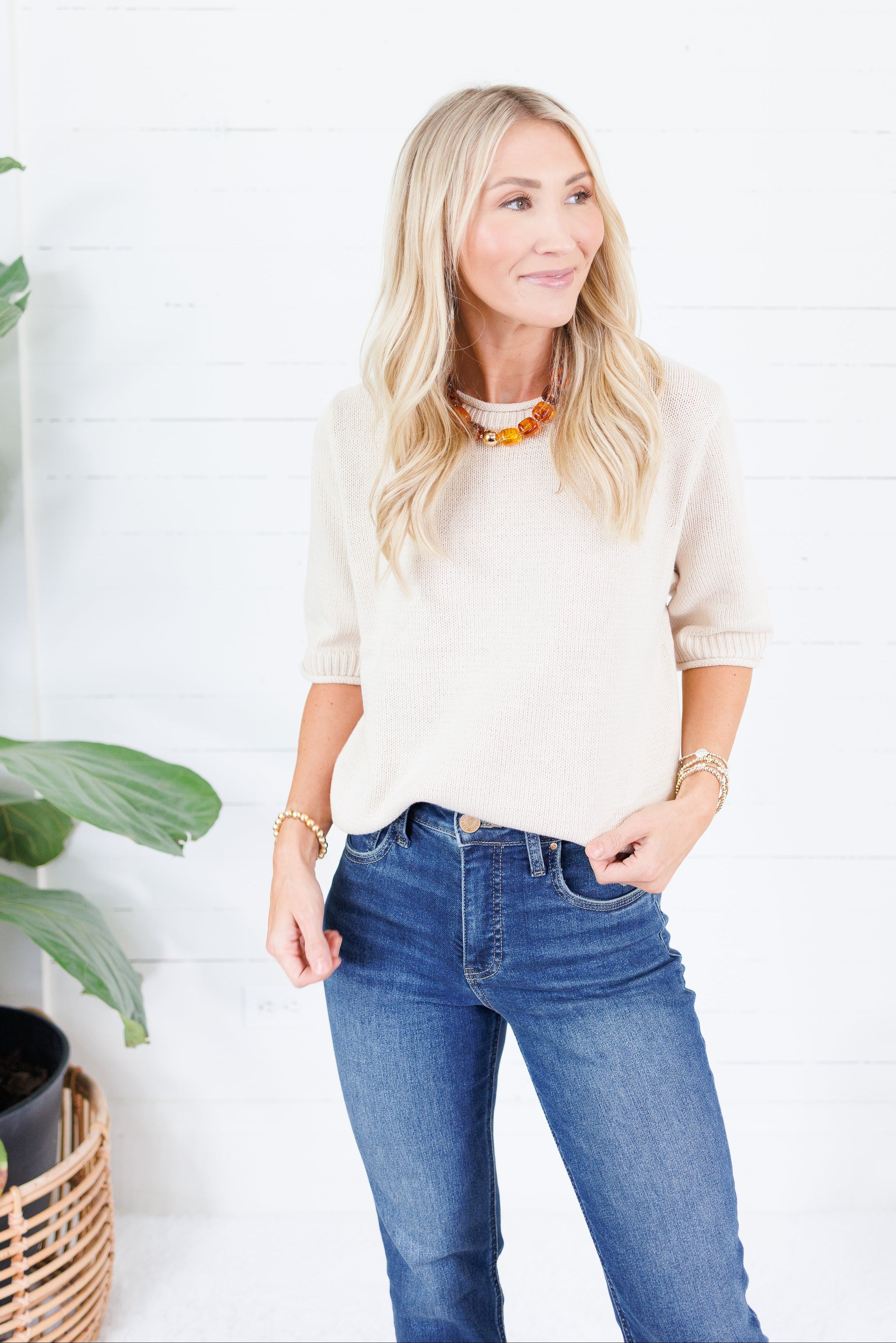 Pauline Oatmeal Raw Edge Sweater Blu Pepper