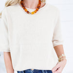 Pauline Oatmeal Raw Edge Sweater Blu Pepper