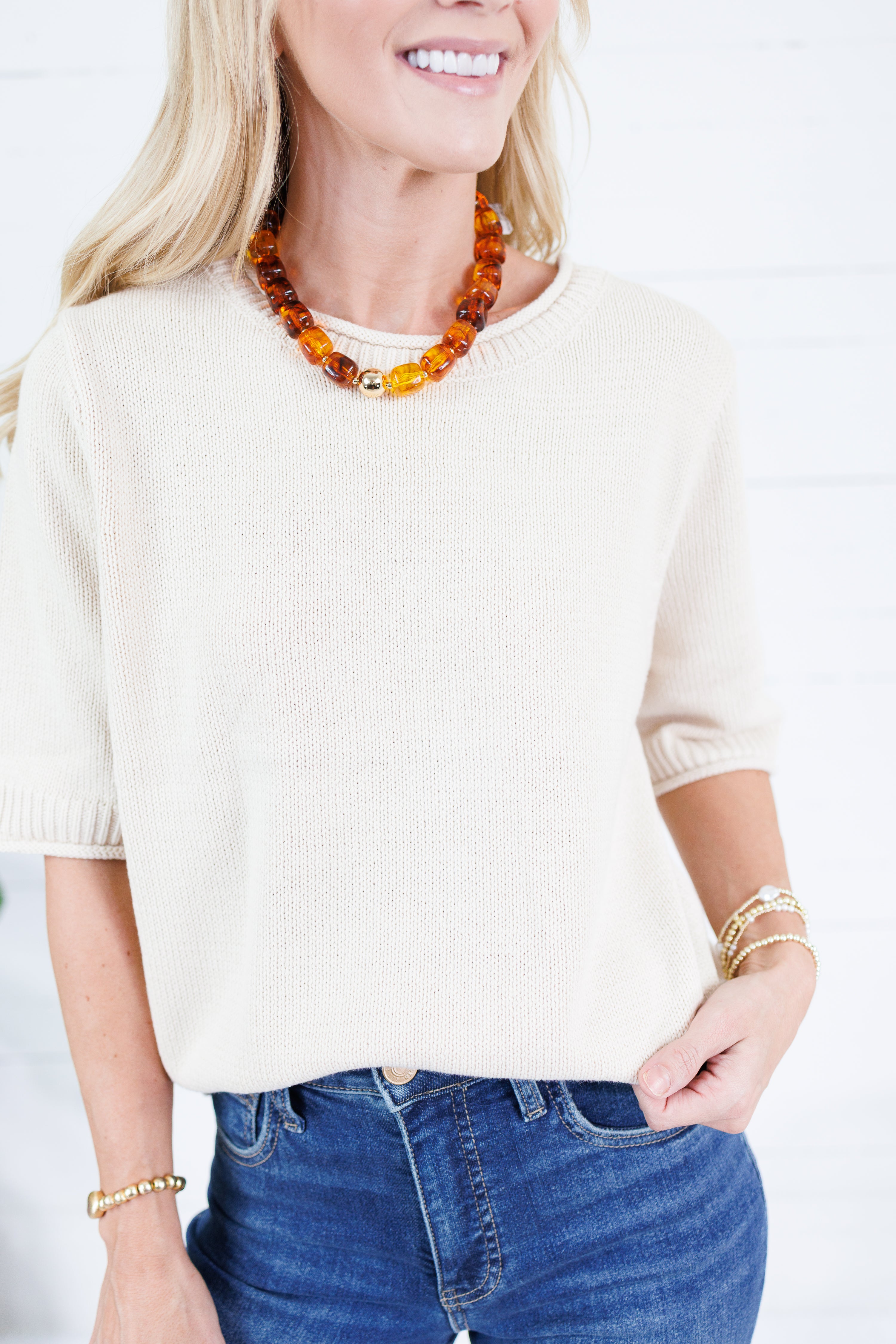 Pauline Oatmeal Raw Edge Sweater Blu Pepper