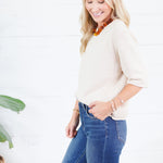Pauline Oatmeal Raw Edge Sweater Blu Pepper