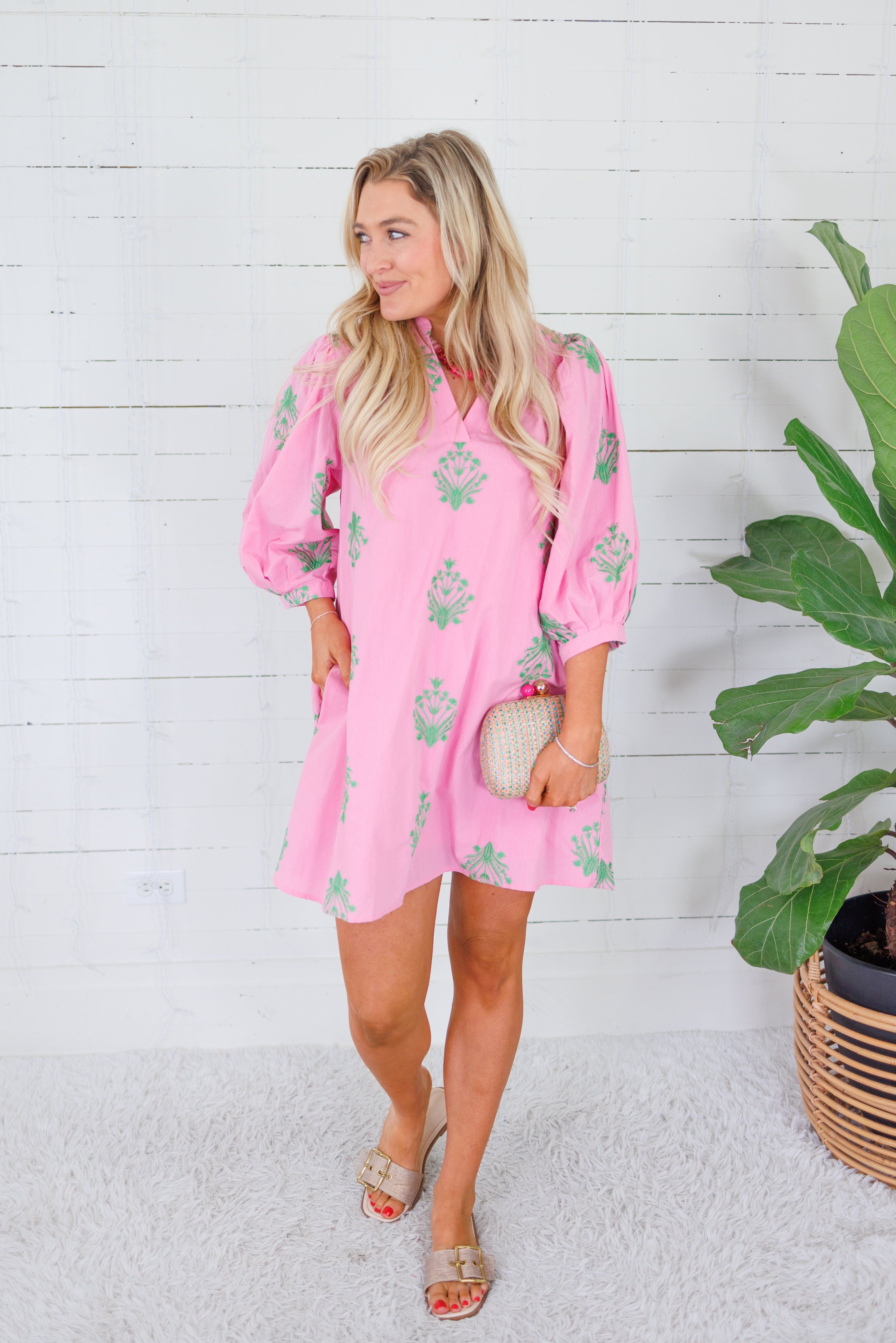 Paulson Pink + Green Mini Dress Entro