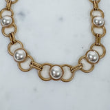 Pearl Bead Circle Link Gold Necklace 