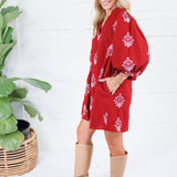 Peggy Merlot + Pink Florals Mini Dress Entro