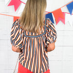 Penny Navy + Orange Pinstripe Top Mary Square