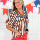 Penny Navy + Orange Pinstripe Top Mary Square