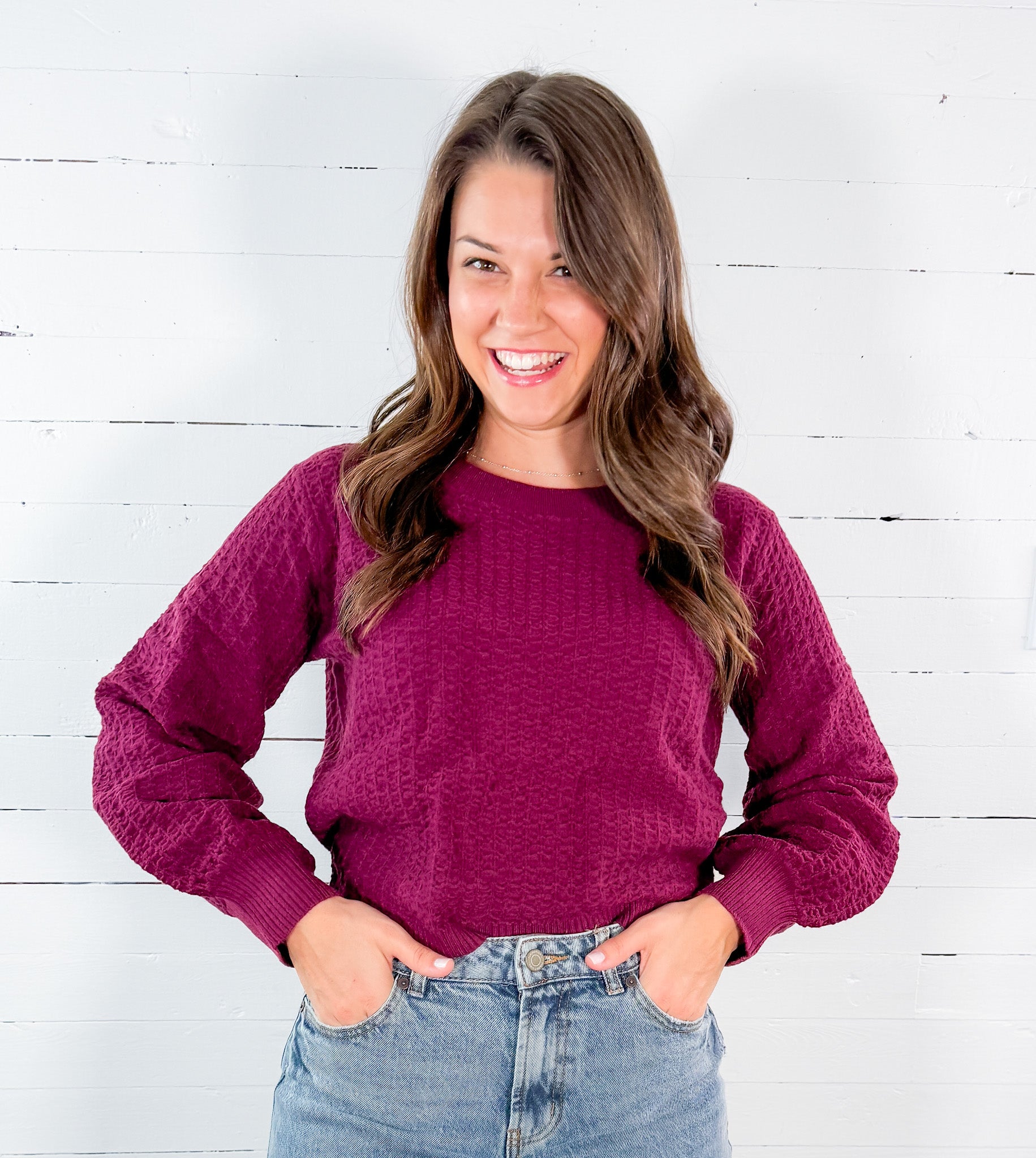 Percy Wine Textured Sweater Lucy Paris