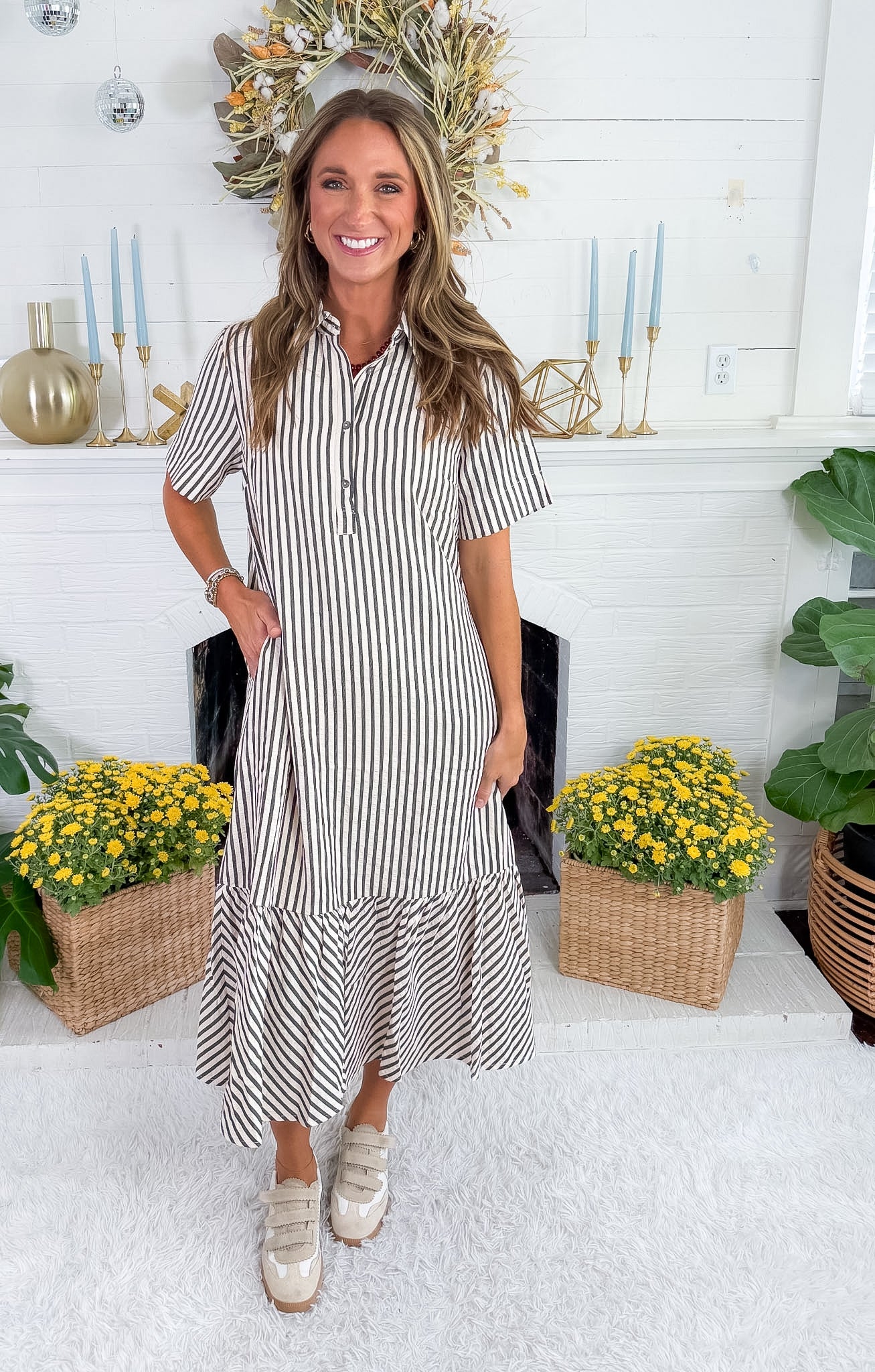 Perkins Black Stripe Bias Flounce Maxi Dress Entro