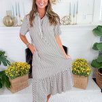 Perkins Black Stripe Bias Flounce Maxi Dress Entro