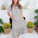 Perkins Black Stripe Bias Flounce Maxi Dress Entro
