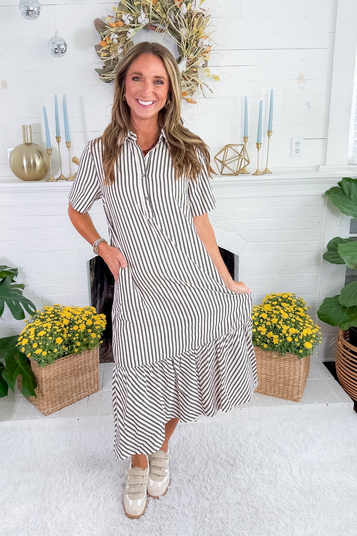 Perkins Black Stripe Bias Flounce Maxi Dress Entro