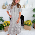Perkins Black Stripe Bias Flounce Maxi Dress Entro