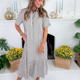 Perkins Black Stripe Bias Flounce Maxi Dress Entro