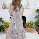 Perkins Black Stripe Bias Flounce Maxi Dress Entro