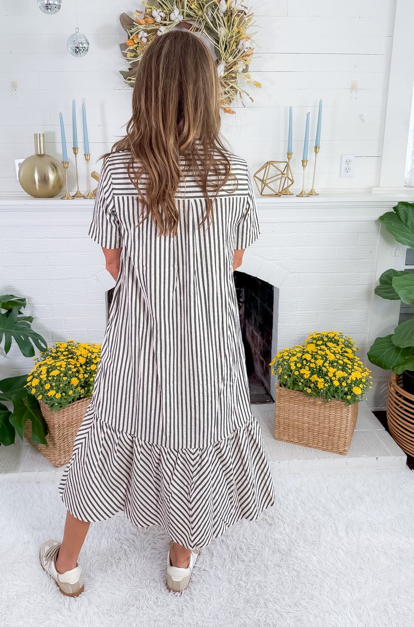 Perkins Black Stripe Bias Flounce Maxi Dress Entro