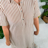Perkins Brown Stripe Bias Flounce Maxi Dress Entro