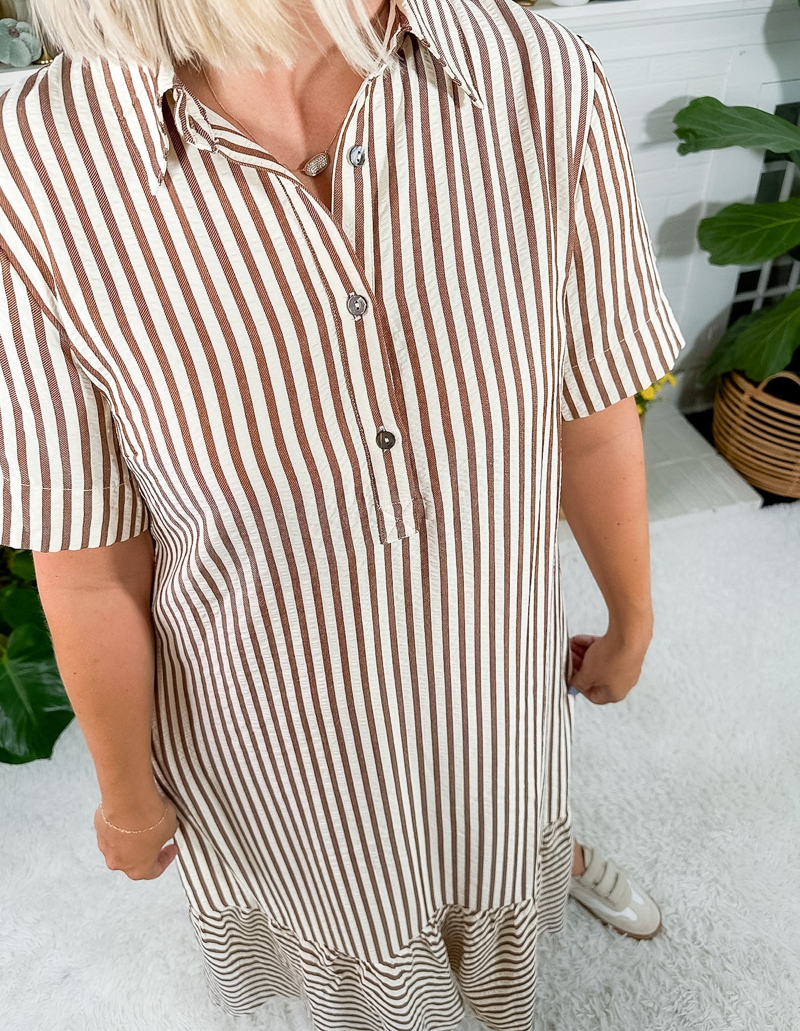 Perkins Brown Stripe Bias Flounce Maxi Dress Entro