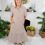 Perkins Brown Stripe Bias Flounce Maxi Dress Entro