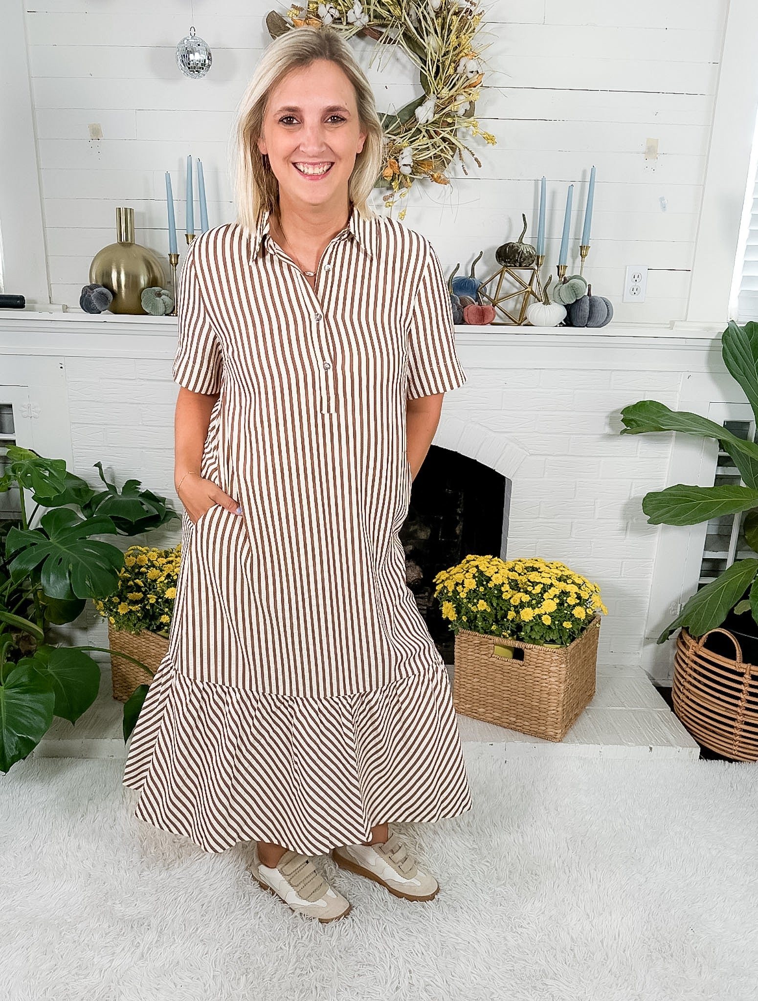 Perkins Brown Stripe Bias Flounce Maxi Dress Entro