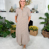 Perkins Brown Stripe Bias Flounce Maxi Dress Entro