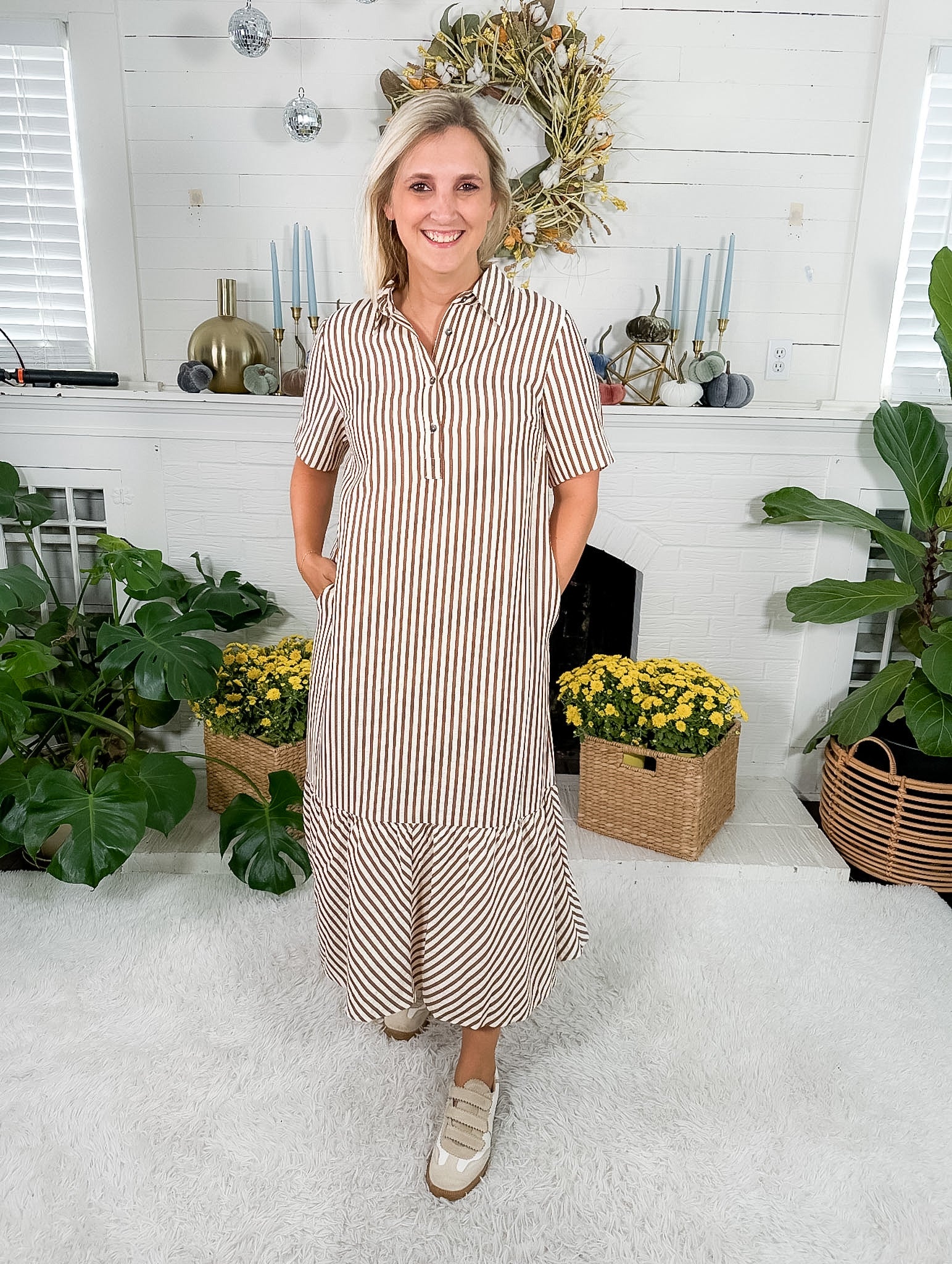 Perkins Brown Stripe Bias Flounce Maxi Dress Entro