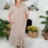Perkins Brown Stripe Bias Flounce Maxi Dress Entro