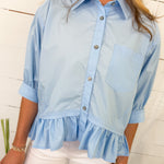Perkins Chambray Blue Flounce Top Entro