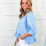 Perkins Chambray Blue Flounce Top Entro