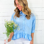 Perkins Chambray Blue Flounce Top Entro