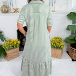 Perkins Pine Stripe Bias Flounce Maxi Dress Entro