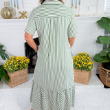 Perkins Pine Stripe Bias Flounce Maxi Dress Entro