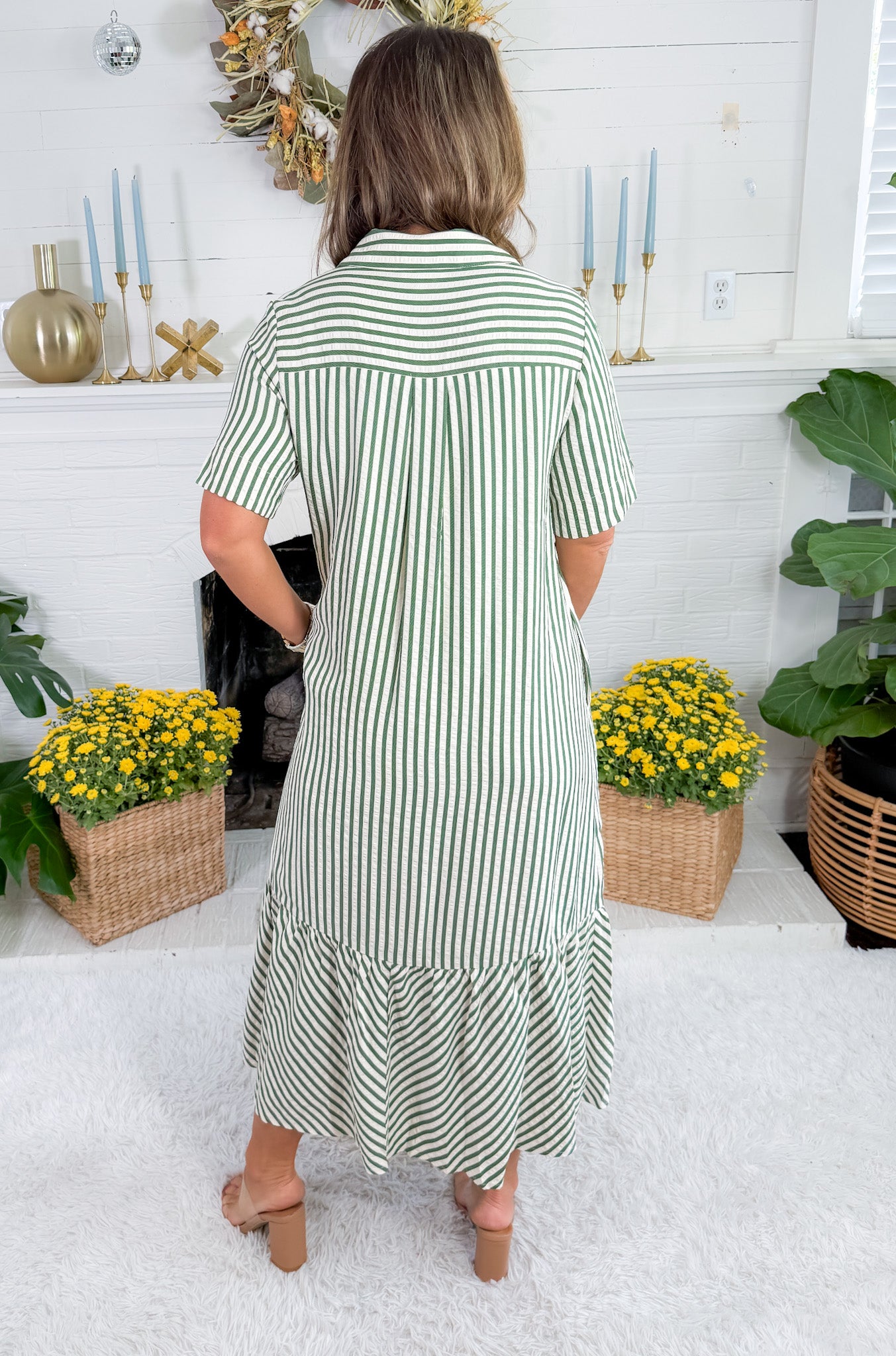 Perkins Pine Stripe Bias Flounce Maxi Dress Entro
