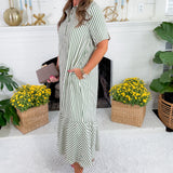 Perkins Pine Stripe Bias Flounce Maxi Dress Entro